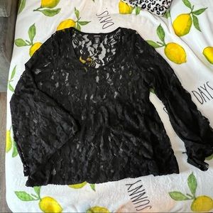 torrid 00 black lace bell sleeve blouse